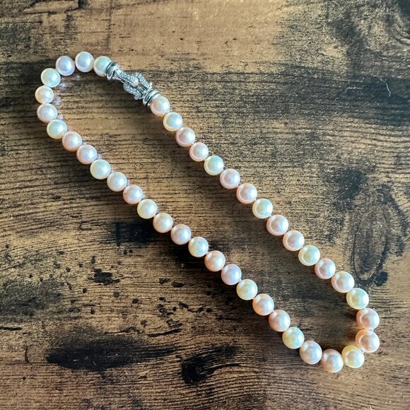 David Yurman Bijoux Pink & White Pearl Necklace w/ Diamonds - 9mm - 16" - RARE - Picture 1 of 14